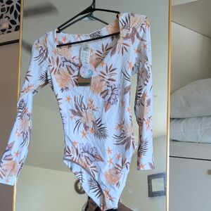 Volcom Floral Long Sleeve Bodysuit - White and Purple